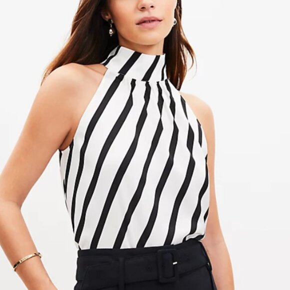 LOFT Diagonal Striped Sleeveless Blouse - Picture 1 of 3